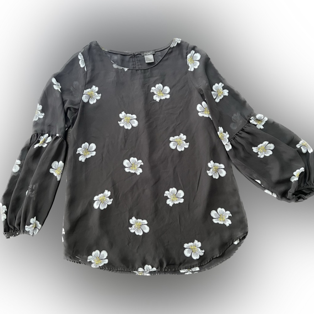 Ann Taylor Factory black flowered blouse size XS